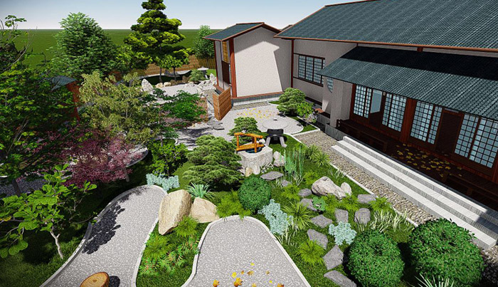 日式庭院景观设计效果图1
